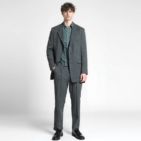 Cigliano Wool Suit Italy Jacket Pants Grey Green Office Professional Classic 42R - Picture 1 of 14